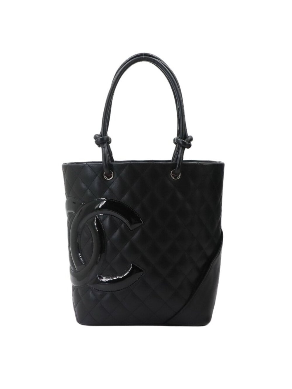 Chanel Cambon Line Tote Leather Enamel Black Silver